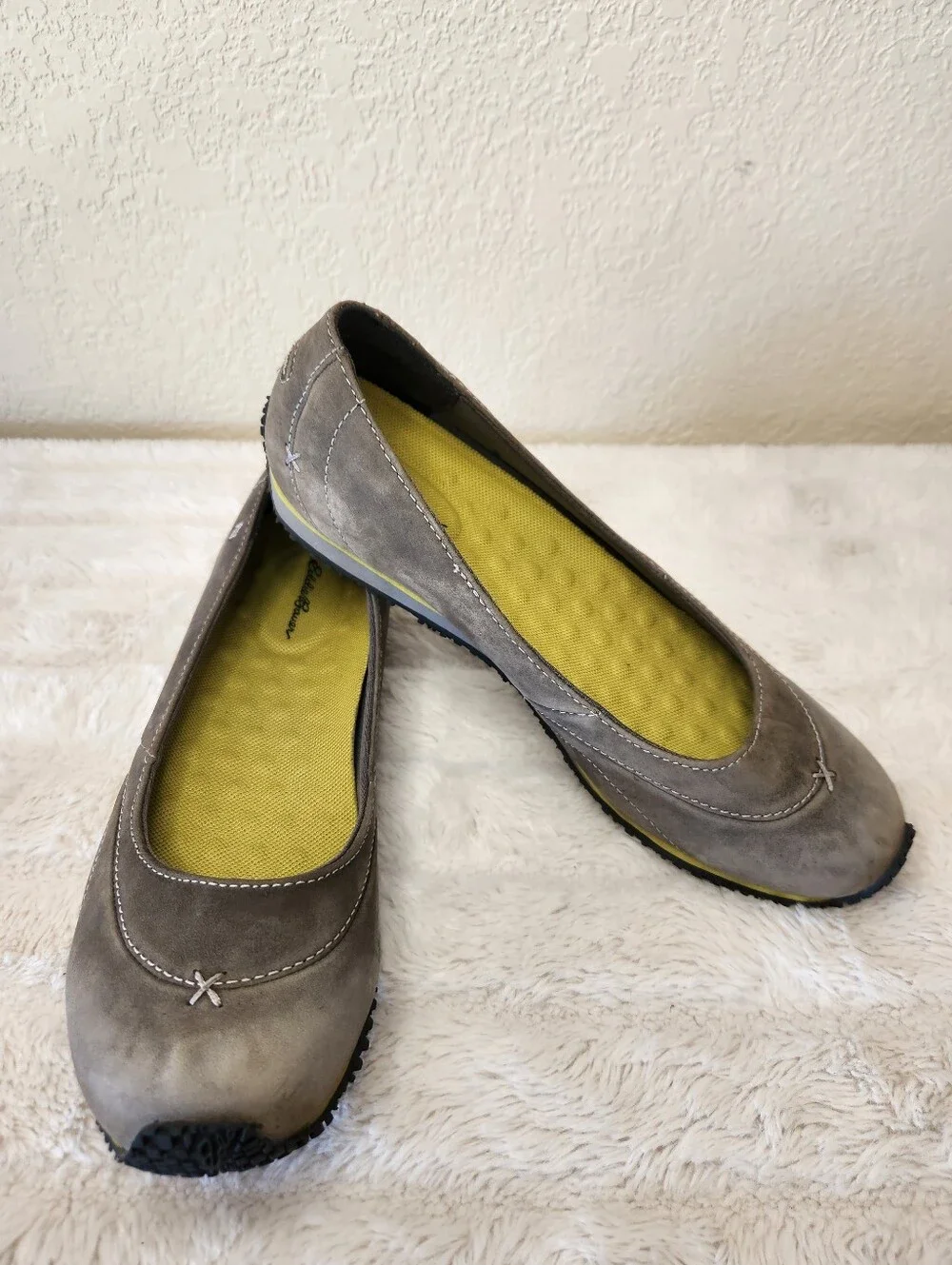 Eddie Bauer Christine Gray Oiled Leather Slip-on Sneakers Ballet Flats Women's 9